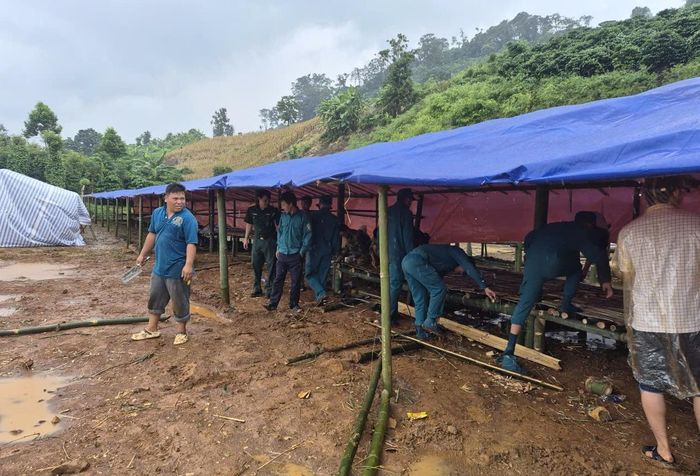 Chính quyền địa phương huy động lực lượng dựng lán tạm hỗ trợ người dân di dời khỏi khu vực nguy hiểm