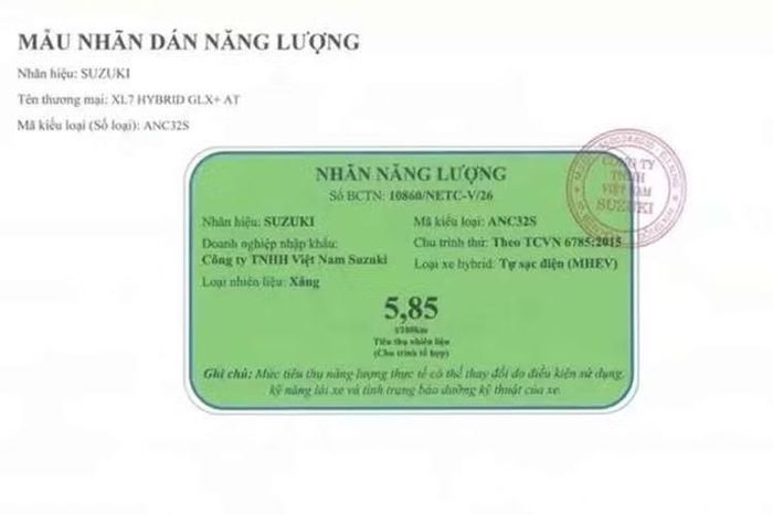 Đến nay, trang chính thức của Cục Đăng kiểm Việt Nam đã đăng tải thông tin về dán nhãn năng lượng của Suzuki XL7 Hybrid. Qua thông tin này, có thể thấy xe có 2 phiên bản, bao gồm GL AT và GLX+ AT. Trong khi đó, Suzuki XL7 hiện đang bán tại Việt Nam chỉ có đúng 1 phiên bản.