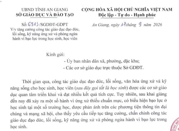 An Giang tăng cường giáo dục đạo đức, kỹ năng ứng xử, phòng ngừa hành vi bạo lực trong học sinh.