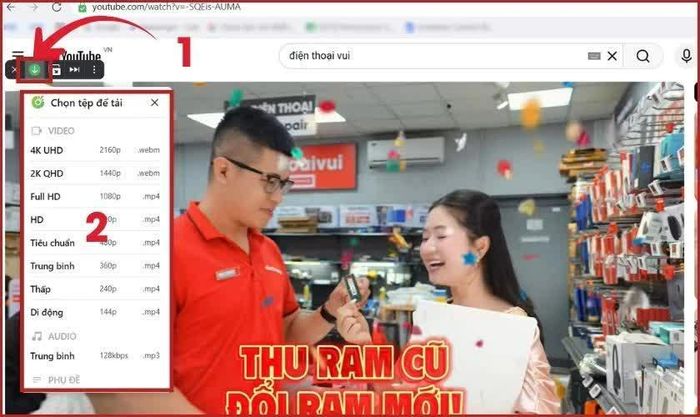 Truy cập YouTube trên Cốc Cốc.