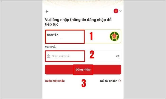 Điền chính xác số Căn cước công dân cùng mật khẩu đã đăng ký.