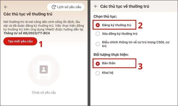 Tạo yêu cầu đăng ký mới.