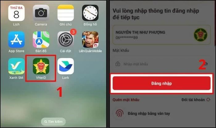 Mở và đăng nhập VNeID.