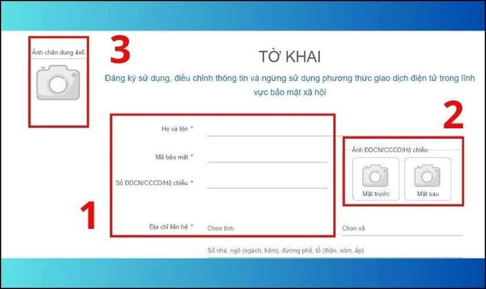Sau đó, sử dụng biểu tượng camera để tải ảnh mặt trước và mặt sau CCCD.