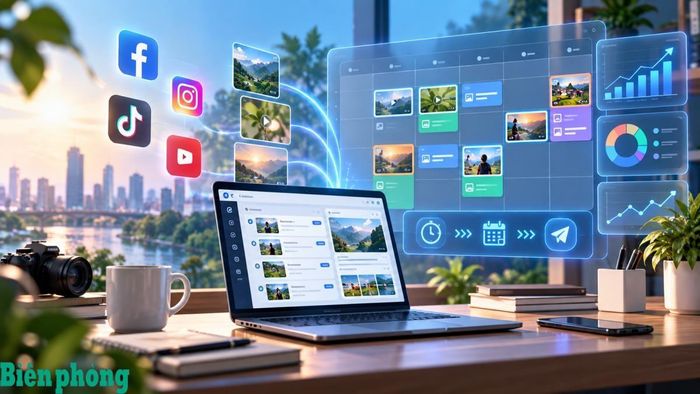 Bảng quản lý và lên lịch nội dung tự động trên công cụ Meta Business Suite giúp tối ưu hóa thời gian đăng bài và bảo đảm tính đều đặn cho kênh. Đồ họa: Thái Bình