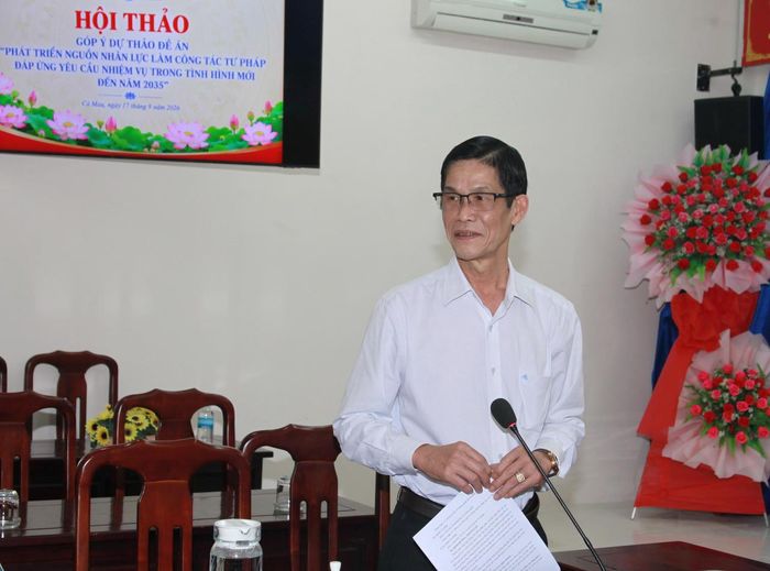 TS. Phạm Quốc Sử - Phó Giám đốc Sở Tư pháp Cà Mau, phát biểu kết luận Hội thảo (Ảnh: T.N).