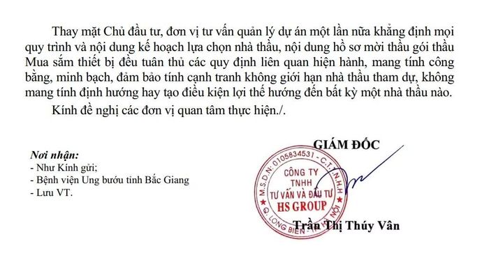 Đơn vị tư vấn quản lý dự án Gói thầu tại Bệnh viện Ung bướu tỉnh Bắc Giang (cũ) năm 2024 trả lời kiến nghị của các nhà thầu. Nguồn: Trung tâm Đấu thầu qua mạng quốc gia.