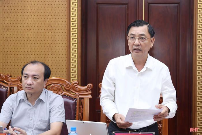 Đồng chí Trần Việt Hà - Ủy viên BTV Tỉnh ủy, Trưởng ban Quản lý KKT tỉnh tham gia ý kiến tại cuộc họp.