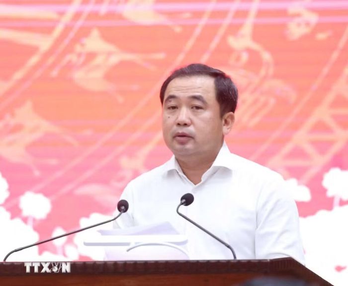 Đồng chí Trần Đức Thắng, Ủy viên Bộ Chính trị, Bí thư Thành ủy Hà Nội phát biểu. (Ảnh: Thống Nhất/TTXVN)