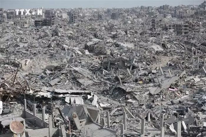 Cảnh đổ nát ở Jabalia, phía Bắc Dải Gaza do xung đột, ngày 19/1/2025. Ảnh: THX/TTXVN