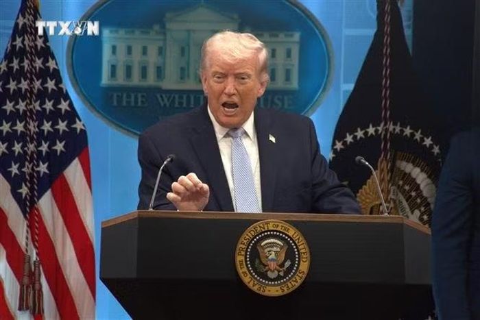 Tổng thống Mỹ Donald Trump phát biểu tại Nhà Trắng. Ảnh: THX/TTXVN
