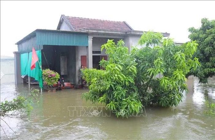 Nhà dân bị nước lũ dâng cao gây cô lập, sâu hơn 1m.
