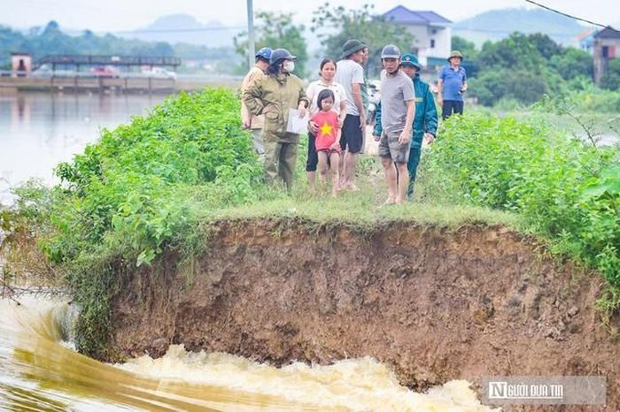 Bờ kênh vỡ khiến hàng trăm ha ruộng lúa bị ngập.