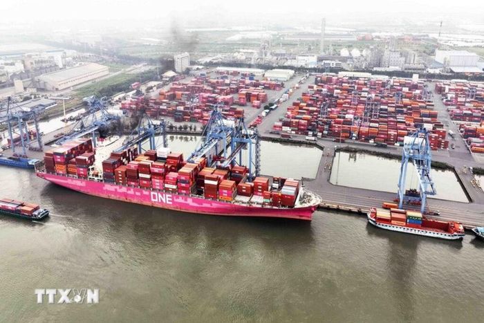 Hoạt động tại Cảng Quốc tế Tân Cảng-Cái Mép. Ảnh: Vũ Sinh/TTXVN