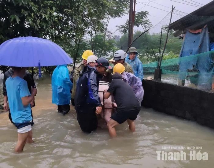 ĐVTN và người dân xã Minh Sơn vận chuyển vật nuôi đến nơi an toàn.