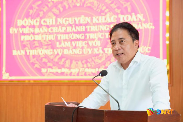 Phó Bí thư Thường trực Thành ủy Nguyễn Khắc Toàn phát biểu quán triệt các nội dung làm việc. Ảnh: T.CÔNG