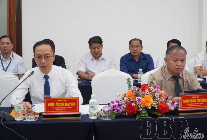 Đại diện lãnh đạo Sở Công Thương tỉnh Phông-sa-ly phát biểu tại buổi làm việc.