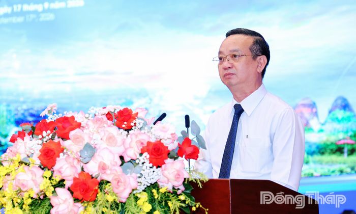 Đồng chí Bùi Minh Thạnh phát biểu tại hội nghị.