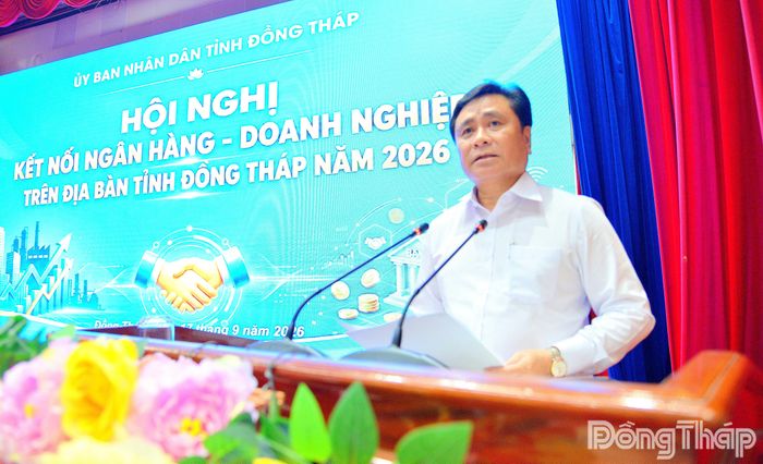 Đồng chí Trần Văn Dũng, Ủy viên Ban Thường vụ Tỉnh ủy, Phó Chủ tịch Thường trực UBND tỉnh Đồng Tháp phát biểu tại hội nghị.
