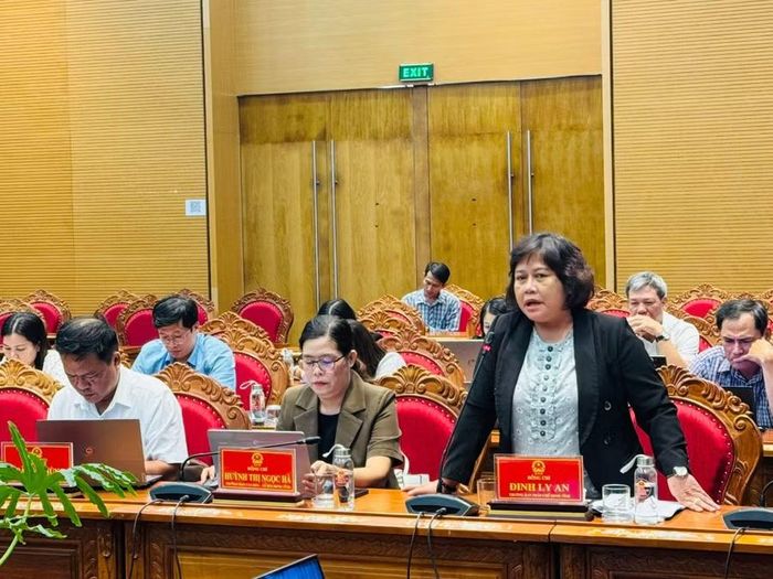  Đại diện Ban Pháp chế HĐND tỉnh phát biểu thảo luận tại cuộc họp. Ảnh: N.H 