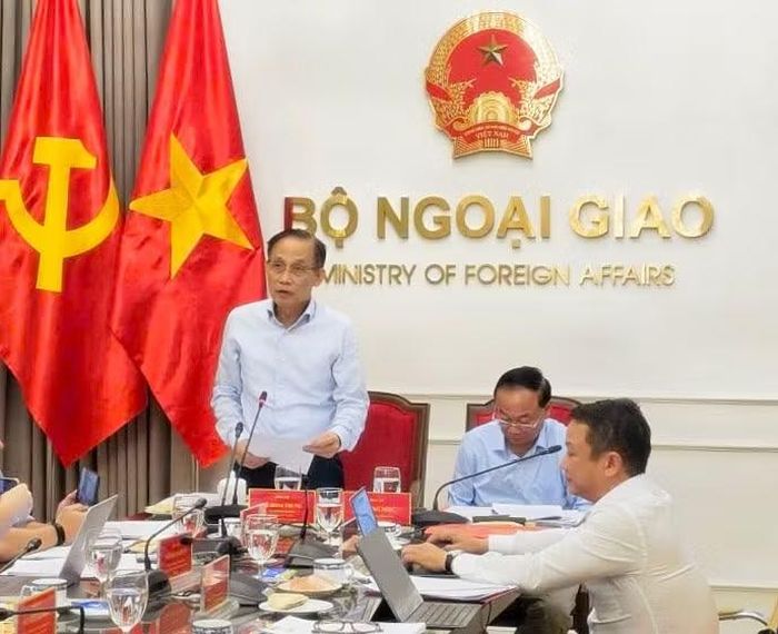 Đồng chí Lê Hoài Trung - Ủy viên Bộ Chính trị, Bộ trưởng Bộ Ngoại giao, Trưởng Đoàn Kiểm tra, giám sát số 230, phát biểu kết luận hội nghị. Ảnh: Phương Nhân
