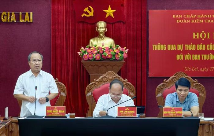 Đồng chí Châu Ngọc Tuấn - Phó Bí thư Tỉnh ủy, Trưởng Đoàn Đại biểu Quốc hội tỉnh Gia Lai, phát biểu góp ý vào dự thảo Báo cáo kết quả kiểm tra, giám sát. Ảnh: Dũng Nhân