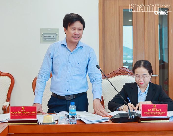Ông Nguyễn Trọng Cấp - Phó Bí thư chuyên trách Đảng ủy UBND tỉnh phát biểu tại buổi làm việc.