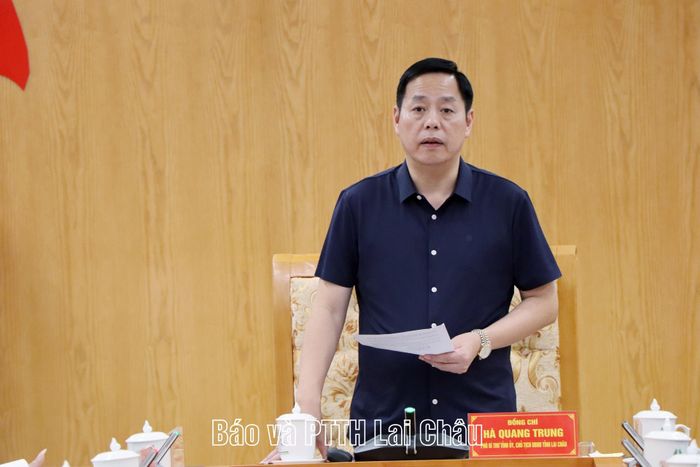 Đồng chí Hà Quang Trung - Phó Bí thư Tỉnh ủy, Chủ tịch UBND tỉnh phát biểu chỉ đạo tại cuộc họp.