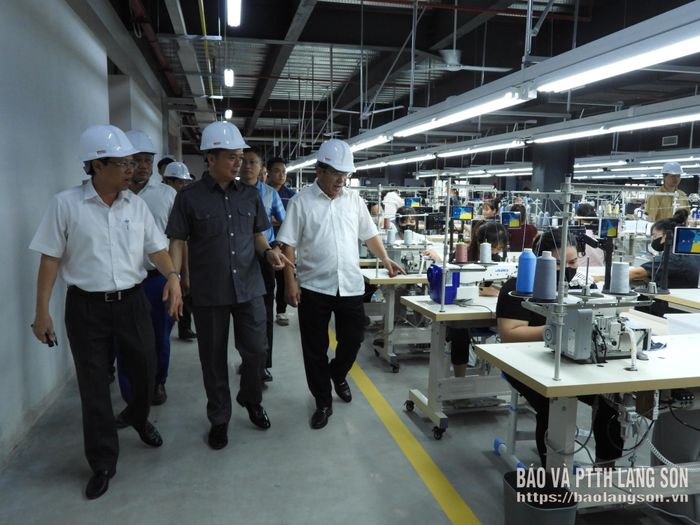 Đồng chí Phó Chủ tịch Thường trực UBND tỉnh thăm khu vực xưởng sản xuất của nhà đầu tư thứ cấp tại cụm công nghiệp Hồ Sơn 1