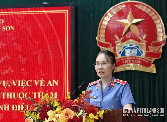 Lãnh đạo Viện Kiểm sát nhân dân tỉnh phát biểu tại hội nghị
