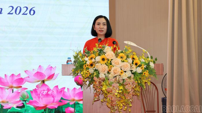 Đồng chí Lê Thị Thanh Bình - Phó Bí thư Đảng ủy Các cơ quan Đảng tỉnh, Trưởng Ban tổ chức hội thi phát biểu khai mạc.