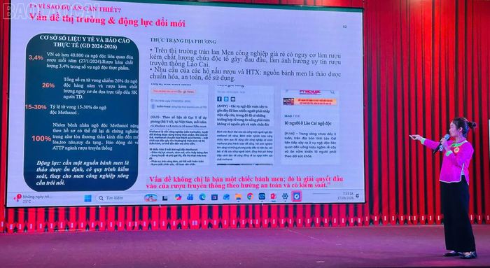Các thí sinh sử dụng slide hoặc video trình chiếu để minh họa, làm rõ những nội dung trọng tâm của dự án.