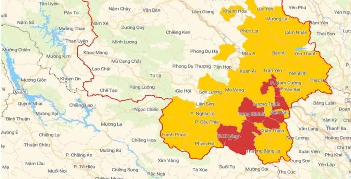 Bản đồ nguy cơ lũ quét, sạt lở đất trên các khu vực tỉnh Lào Cai trong 6 giờ tới.