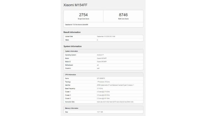 Xiaomi 18 Pro được thử nghiệm hiệu năng trên Geekbench
