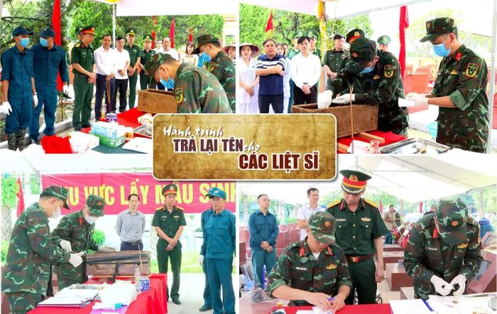 Cán bộ, chiến sĩ cẩn trọng lấy mẫu sinh phẩm từ hài cốt liệt sĩ, phục vụ công tác giám định ADN, xác định danh tính người đã hy sinh.