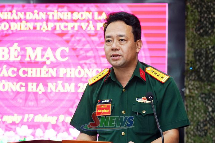 Đại diện Bộ CHQS tỉnh phát biểu tại cuộc diễn tập.