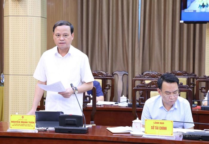 Đồng chí Nguyễn Mạnh Tuấn, Ủy viên Ban Thường vụ Tỉnh ủy, Phó Chủ tịch Thường trực UBND tỉnh phát biểu tại cuộc họp.