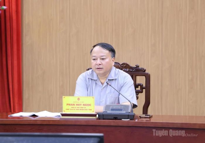 Đồng chí Phan Huy Ngọc, Phó Bí thư Tỉnh ủy, Chủ tịch UBND tỉnh chủ trì cuộc họp.
