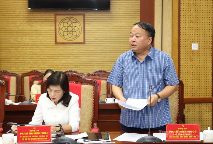 Đồng chí Phan Huy Ngọc, Phó Bí thư Tỉnh ủy, Chủ tịch UBND tỉnh phát biểu tại hội nghị.