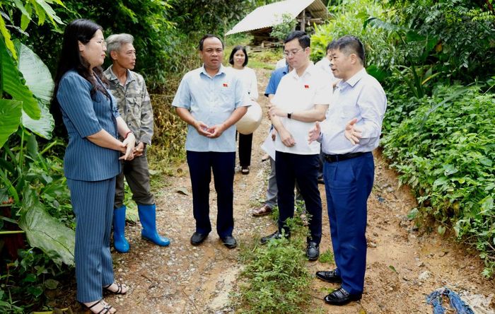 Thực trạng tuyến đường đất từ xóm Kẹ đi xóm Khe Nác (xã Tràng Xá) được Đoàn khảo sát ghi nhận.