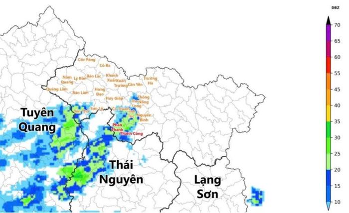Ảnh radar thời tiết tỉnh Cao Bằng.