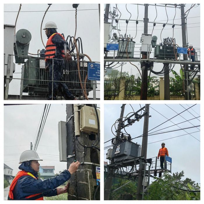 Đội quản lý điện Xuân Mai căng sức trong mưa bão, đảm bảo tuyệt đối an toàn điện khu vực.