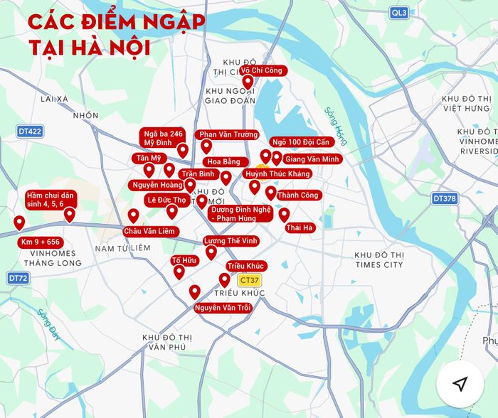 Danh sách các điểm ngập úng ở Hà Nội sáng 17/9 (Đồ hoạ: Nhật Anh)