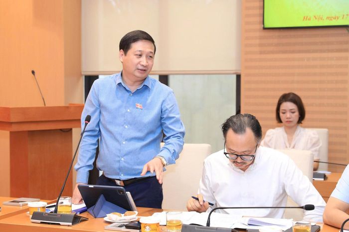 Ủy viên chuyên trách Ủy ban Khoa học, Công nghệ và Môi trường của Quốc hội Ngô Sỹ Cường dự và phát biểu tại buổi giám sát. Ảnh: Lê Hải