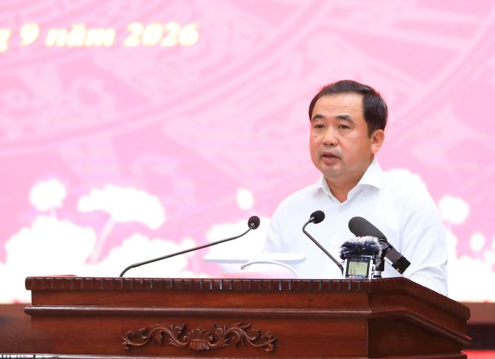 Bí thư Thành ủy Hà Nội Trần Đức Thắng phát biểu tiếp thu chỉ đạo của Tổng Bí thư, Chủ tịch nước. Ảnh Quang Thái