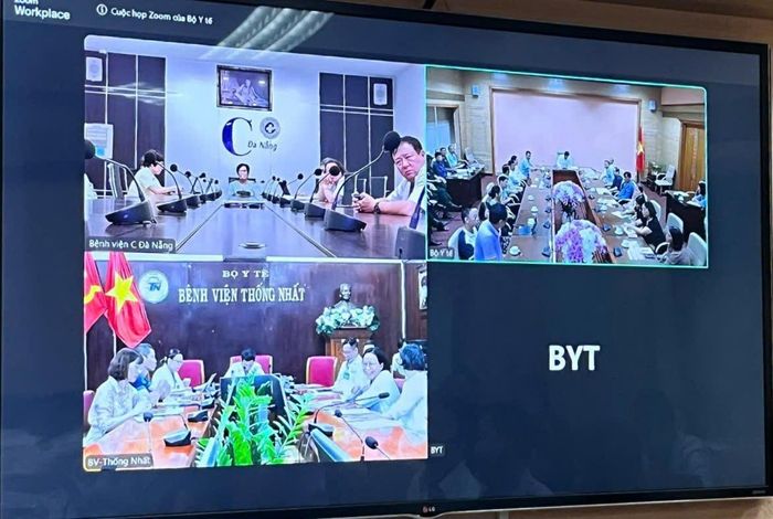 Điểm cầu tham dự cuộc họp. Ảnh: Trần Minh