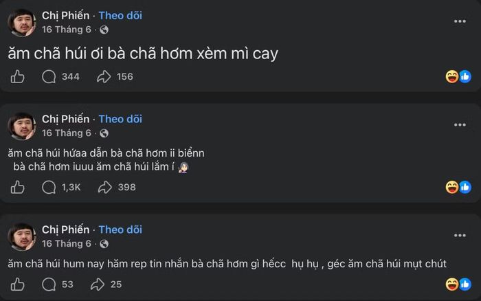  Cách xưng hô này được "chị Phiến" tâm đắc sử dụng trên trang cá nhân. 