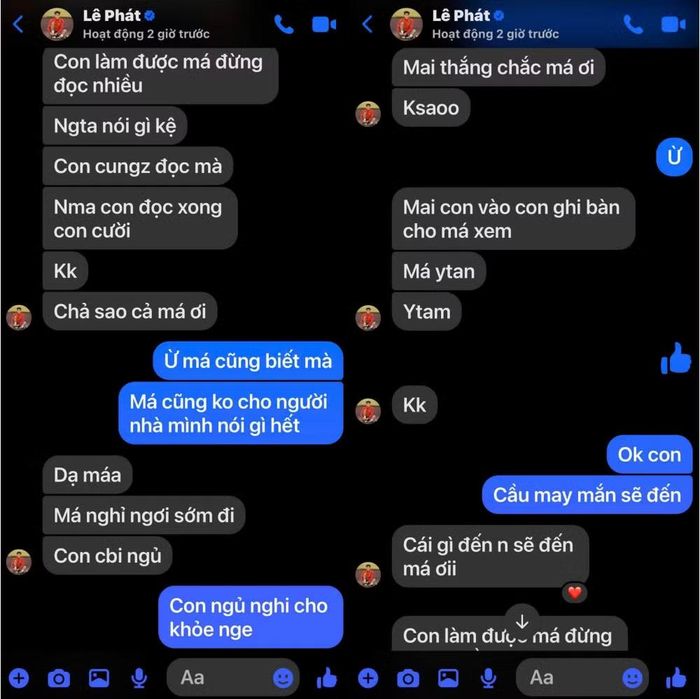 Tin nhắn của Lê Phát và mẹ trước trận gặp U23 Philippines.