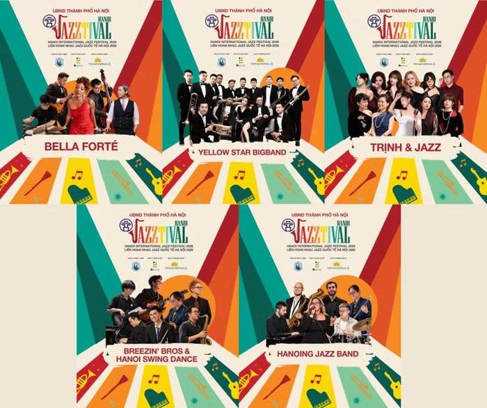 Các band nhạc góp mặt trong chuỗi hoạt động 3 ngày tại Hanoi Jazztival 2026.