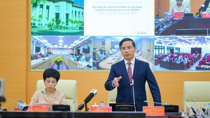 Thống đốc Ngân hàng Nhà nước Việt Nam Phạm Đức Ấn phát biểu kết luận hội nghị. (Ảnh: ĐỨC KHANH)